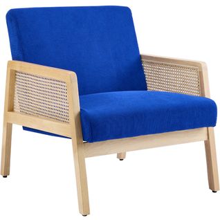 Fauteuil En Cannage Et Velours Côtelé Bleu Électrique - Mani