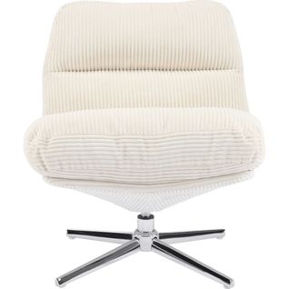Fauteuil Pivotant En Velours Cotelé Beige Et Piètement Chromé - Julia