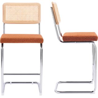 Lot De 2 Tabourets De Bar En Cannage Et Tissu Bouclé Rouille - Muse