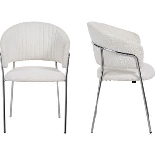 Lot De 2 Chaises En Tissu Bouclé Beige Et Piètement Chromé - Isya