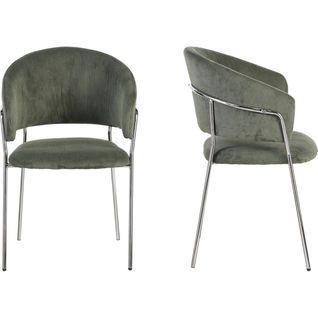 Lot De 2 Chaises En Velours Côtelé Vert Kaki Et Piètement Chromé - Isya