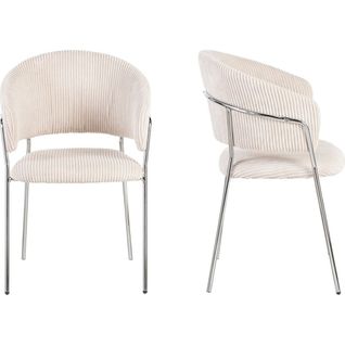 Lot De 2 Chaises En Velours Côtelé Beige Et Piètement Chromé - Isya