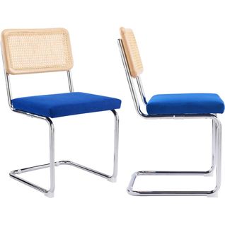 Lot De 2 Chaises En Cannage, Velours Côtelé Bleu Électrique Et Métal Chromé - Muse
