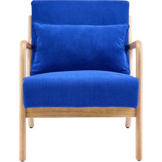 Fauteuil En Bois Et Velours Côtelé Bleu Électrique - Lanna