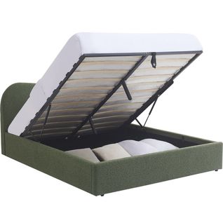 Lit Coffre Adulte 140x190 Cm Avec Tête De Lit Matelassée En Tissu Bouclé Vert - Suzon