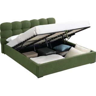 Lit Coffre Adulte 180x200 Cm Avec Sommier Et Tête De Lit Capitonnée En Tissu Bouclé Vert - Lola