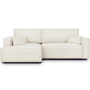 Canapé D'angle à Gauche Convertible 3 Places En Tissu Bouclé Beige - Asti