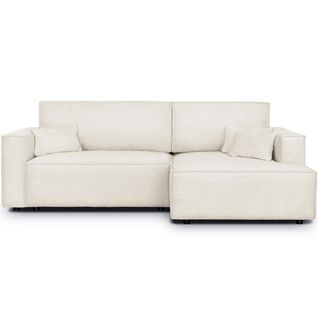 Canapé D'angle à Droite Convertible 3 Places En Tissu Bouclé Beige - Asti