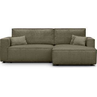Canapé D'angle à Droite Convertible 3 Places En Velours Côtelé Vert Kaki - Asti