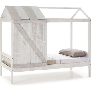 Lit Cabane Enfant Rustique 90x190 Cm En Bois Blanchi/gris - Alban