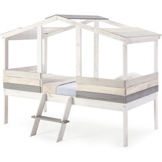 Lit Cabane Enfant Rustique 90x190 Cm En Bois Blanchi/gris - Martin