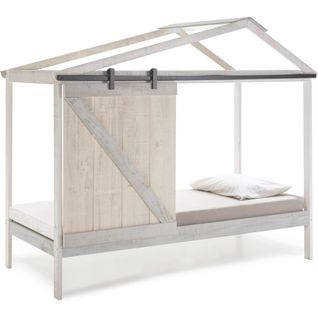 Lit Cabane Enfant Rustique 90x190 Cm En Bois Blanchi/gris - Emile