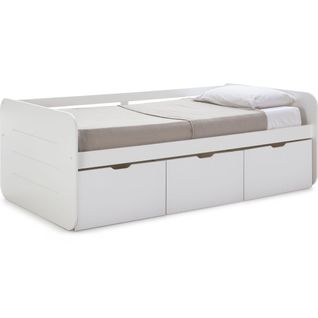 Lit Banquette Enfant 90x190 Cm En Bois Blanc Avec Tiroirs De Rangement - Lio