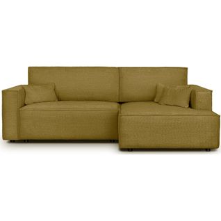 Canapé D'angle à Droite Convertible 3 Places En Tissu Bouclé Jaune Moutarde - Asti