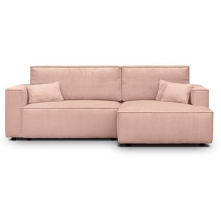 Canapé D'angle à Droite Convertible 3 Places En Velours Côtelé Rose Pâle - Asti