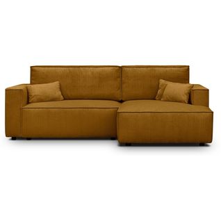 Canapé D'angle à Droite Convertible 3 Places En Velours Côtelé Jaune Moutarde - Asti