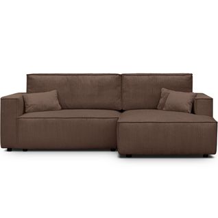 Canapé D'angle à Droite Convertible 3 Places En Velours Côtelé Marron - Asti