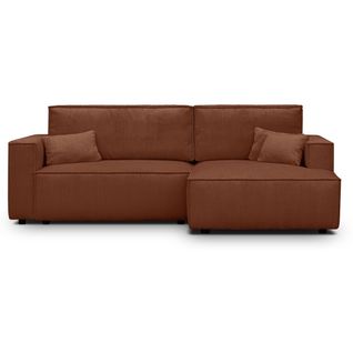 Canapé D'angle à Droite Convertible 3 Places En Velours Côtelé Rouille - Asti