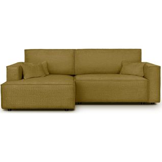 Canapé D'angle à Gauche Convertible 3 Places En Tissu Bouclé Jaune Moutarde - Asti