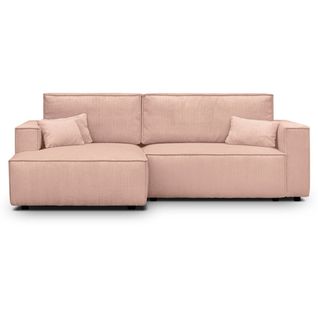 Canapé D'angle à Gauche Convertible 3 Places En Velours Côtelé Rose Pâle - Asti