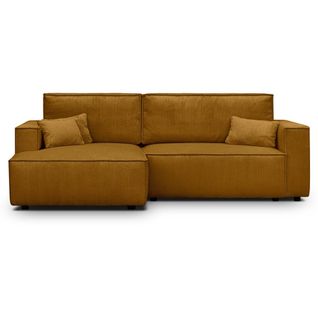 Canapé D'angle à Gauche Convertible 3 Places En Velours Côtelé Jaune Moutarde - Asti