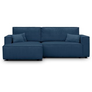 Canapé D'angle à Gauche Convertible 3 Places En Velours Côtelé Bleu - Asti