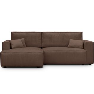Canapé D'angle à Gauche Convertible 3 Places En Velours Côtelé Marron - Asti