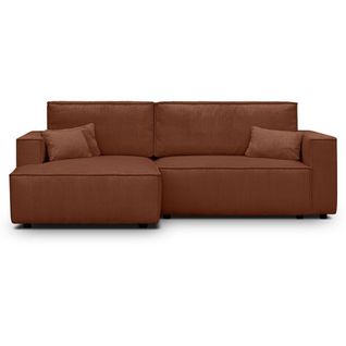 Canapé D'angle à Gauche Convertible 3 Places En Velours Côtelé Rouille - Asti