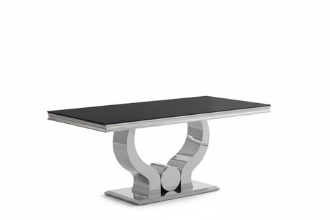 Table à Manger Verre Noir Pied Métal Chrome 180x90 Cm Trofy