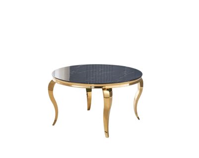 Table à Manger Ronde Baroque Gold 130x75cm - Plateau Marbré Noir