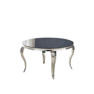 Table à Manger Ronde Baroque Marbre Noir Pieds Chrome  130x75 Cm