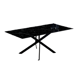 Table Repas Jessica Métal Noir Et Verre Effet Marbré Noir 150x90cm