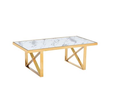 Table Basse Levanto – Gold et Marbre Blanc – 120x60x45 Cm