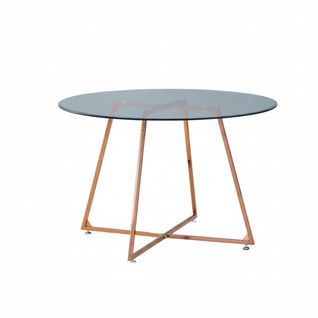 Table à Manger Ronde Verre Transparent - Pied Rose Gold – D120×75 Cm – Heloise