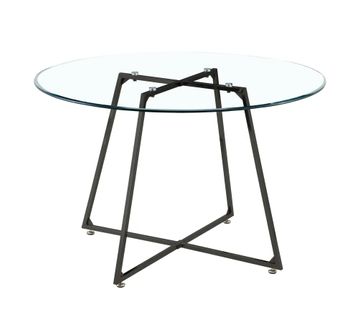 Table à Manger Ronde Verre Transparent Pieds Métal Noir D120x75cm - Heloise