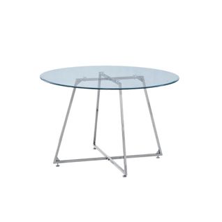 Table à Manger Ronde Heloise Chrome - Plateau Transparent D120 Cm