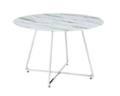 Table à Manger Ronde Heloise Chrome - Plateau Marbré Blanc D120 Cm