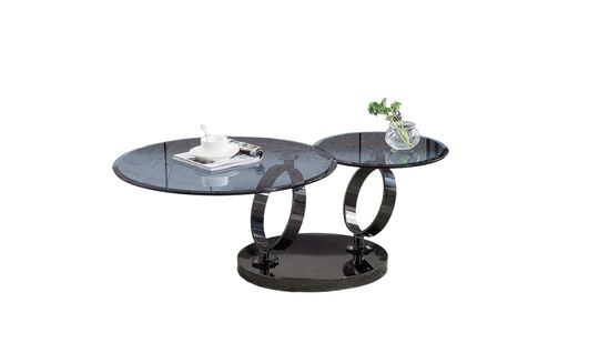 Table Basse Automat – Verre Fumé et Métal Noir – Plateau 80 Cm + Rotatif 55 Cm