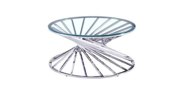 Table Basse Ronde Nautilus Chromé Plateau Verre  D80 Cm - Transparent