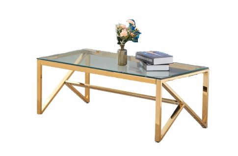 Table Basse Majestique Gold Et Plateau En Verre 120x60x45cm - Transparent