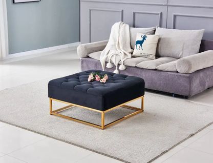 Pouf Avec Rangements Tiroirs Plateau Velours Capitonné - Noir