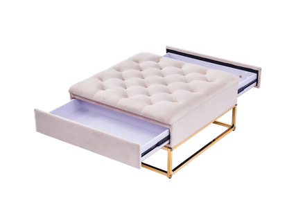 Table Basse Rangements Tiroirs Plateau Velours Capitonné