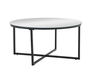 Table Basse Lorie Ronde Plateau Verre Trempé Miroir Structure Métal Noir D90x45cm