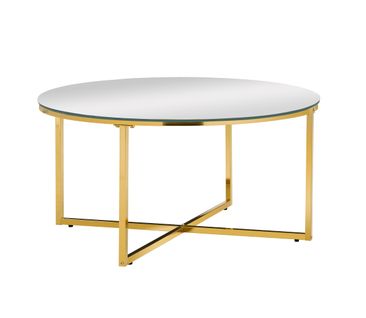 Table Basse Ronde Lorie Gold Plateau En Verre D90 Cm - Miroir