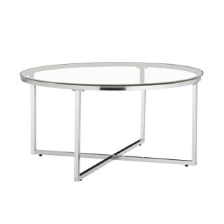 Table Basse Ronde Lorie Chrome Plateau En Verre D90 Cm - Transparent