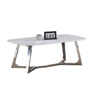 Table Basse Gossip Inox Plateau En Granite Marbré Blanc 120x70 Cm - Chrome