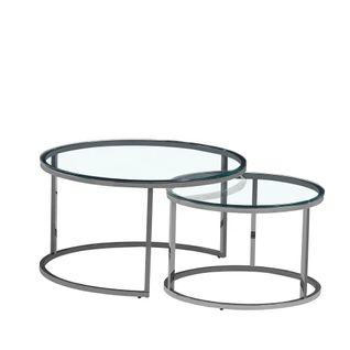 Lot De 2 Tables Basses Gigogne Arto Inox Et Plateau En Verre Transparent