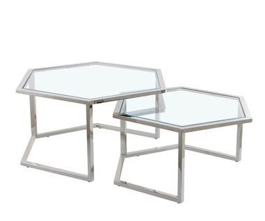 Lot De 2 Tables Basses Gigognes Hexagona Chrome - Transparent