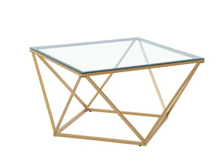 Table Basse Alina Gold Plateau En Verre Trempé 80x80x45 Cm - Transparent
