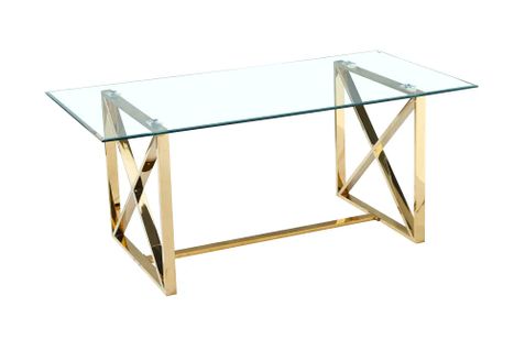 Table à Manger Kensy Doré 180x90 Cm Verre Transparent